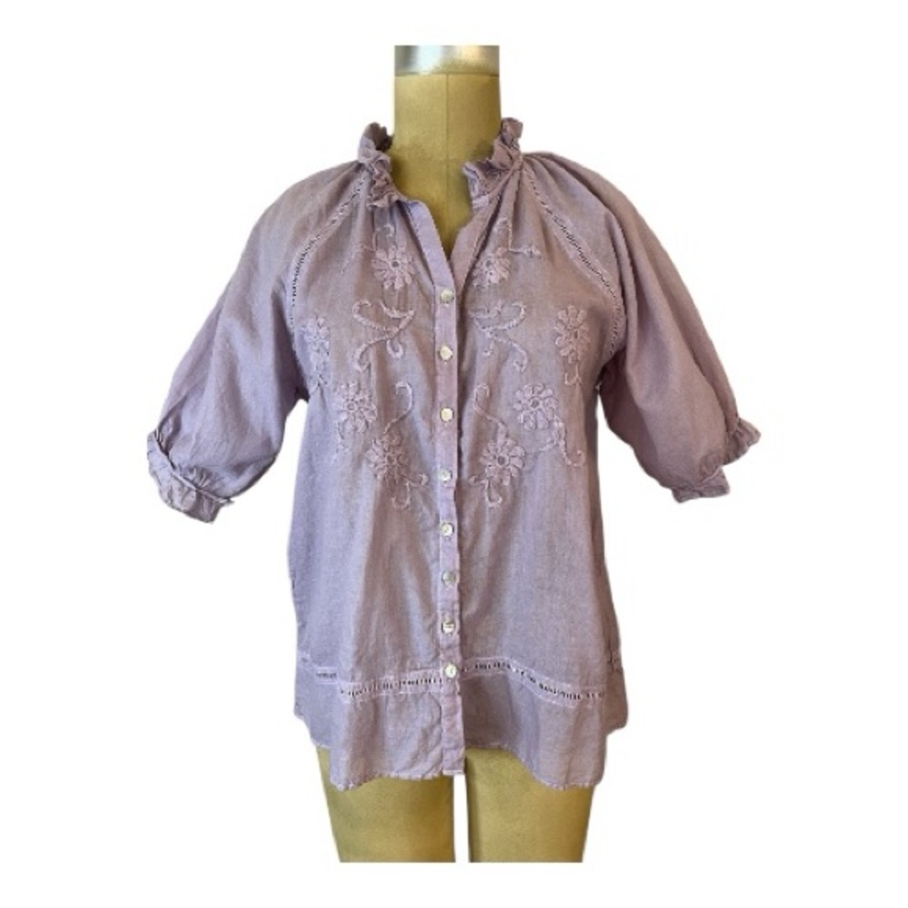 JP & Mattie Lilac Floral Embroidered Sheer Cotton Blouse